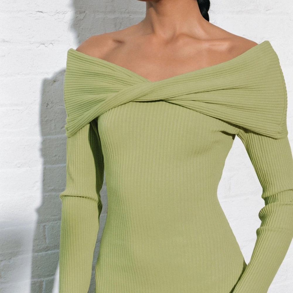 NWT Mara Hoffman Emery Sweater Dress Green Rib Knit Off Shoulder Midi‎ Size XS - Picture 10 of 15